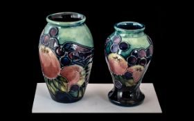 Two Moorcroft Miniature 'Finches' Vases, designed by Sally Tuffin circa 1988. 4" high.