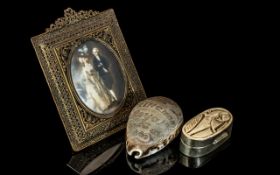 Small Collection of Victorian Items, comprising an enamel picture in frame,