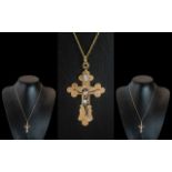 An Antique 14 ct Gold Russian Enamel Cross Suspended On An 18ct Gold Chain.