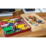Vintage Wooden Toys, a box containing village cottages and wooden animals.