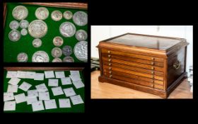 A Specimen Six Drawer Coin Cabinet, each drawer containing a quantity of coins,