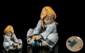 Lladro - Gres Hand Painted Figure ' Lazy Day ' Model No 2210. Issued 1991. Height 6.75 Inches.