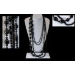 Victorian Period - A Trio of Fine Fancy Design Black Jet Long Necklaces. Longest Necklace 54