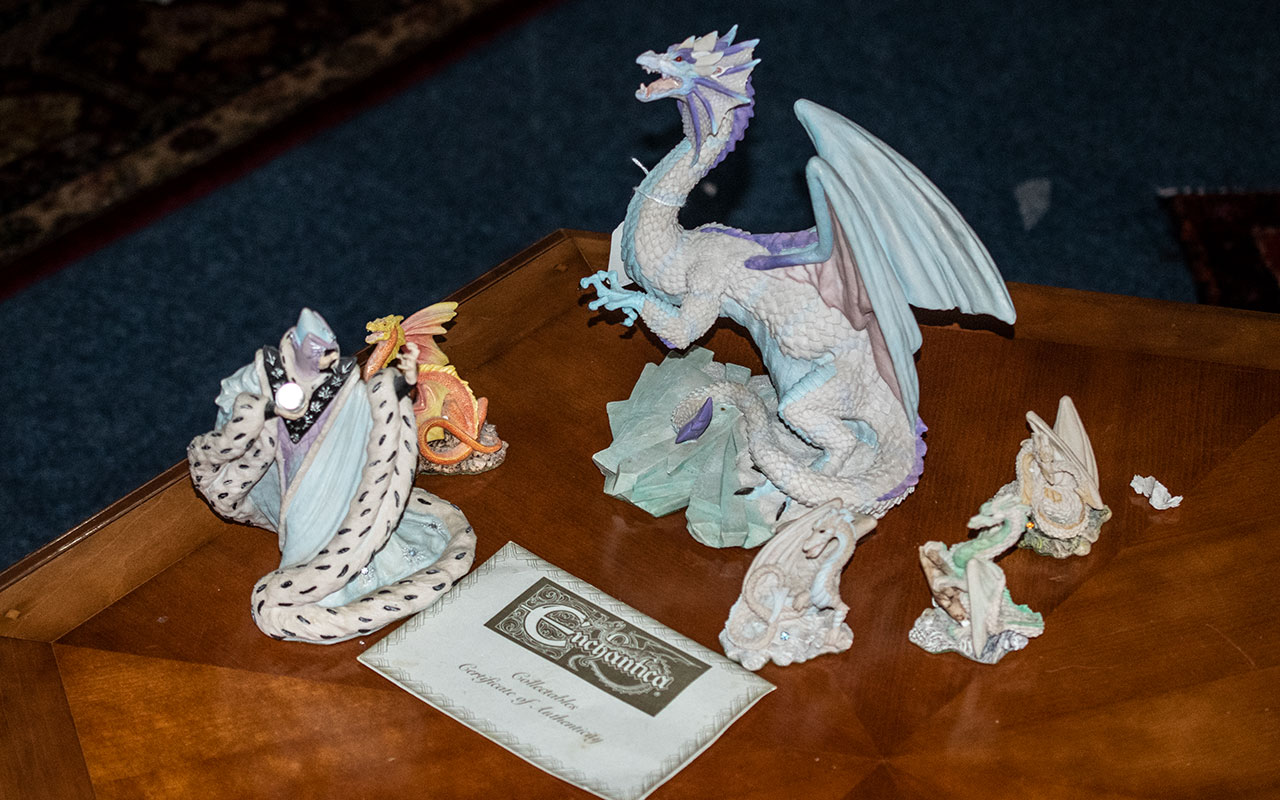 Collection of Enchantica Fantasy Figures, comprising a large 11" dragon figure,