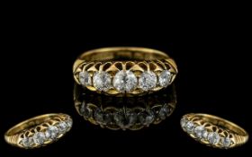 Victorian Period - Superb Quality 5 Stone Diamond Set Ring, Gallery Setting.