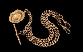 Victorian Period Superb Quality 9ct Gold Double Albert Chain with Attached T-Bar / Fob Medal.