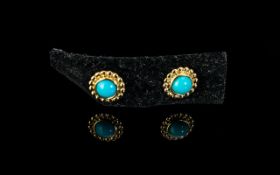 Turquoise Stud Earrings, with round cut turquoise of matrix free, bright blue turquoise,