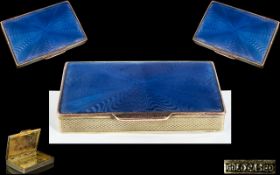 Early 20th Century - Superb Gold Cased and Blue Enamel Lidded Hinged Box. Marked ' Gold Cased ' Size