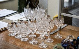 Collection of Quality Glasses, comprising six tall champagne flutes 9" tall, six brandy balloons,