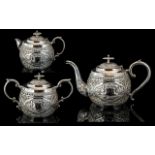 Victorian Period Excellent Quality Colonial Three Piece Silver Tea Service, decorated with