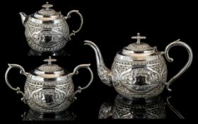 Victorian Period Excellent Quality Colonial Three Piece Silver Tea Service, decorated with