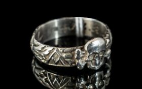 A German Reproduction Silver Heinrich Himmler Totenkopf sterling silver ring with sharp details in