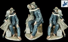Lladro - Large and Impressive Hand Painted Porcelain Figure - Titled ' The Kiss ' Fisherman and