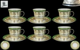 George Jones & Sons Crescent China Superb Set of Six Coffee Cups and Saucers ( Excellent Design )