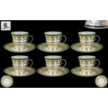 George Jones & Sons Crescent China Superb Set of Six Coffee Cups and Saucers ( Excellent Design )
