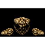 18ct Gold Diamond Knot Ring, set with three round cut diamonds, fully hallmarked. Ring size P.