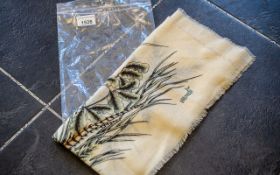 Vintage Mondi Scarf, decorated with pheasants and foliage, with small fringing.