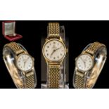 Omega Ladies 9ct Gold Wristwatch In Omega Presentation Box - Watch, Case & Bracelet Marked 375.