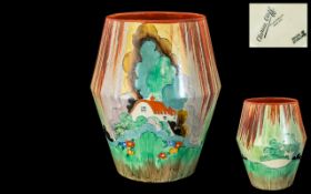Clarice Cliff Hand Painted Large 1930's Vase ' Forrest Glen ' Red Roofs Design. c.1935. Height 9.