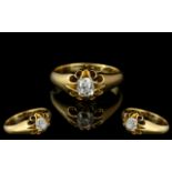 18ct Gold - Attractive Single Stone Diamond Set Ring, Gypsy Setting.