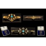 Antique Period Fine Trio of 9ct Gold Stone Set Brooches (small sizes) all marked for 9ct. Weight 6.