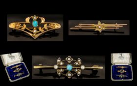 Antique Period Fine Trio of 9ct Gold Stone Set Brooches (small sizes) all marked for 9ct. Weight 6.