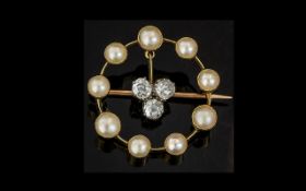 Victorian Period Exquisite and Superb 18ct Gold Circular Brooch, set with seed pearls,