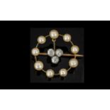 Victorian Period Exquisite and Superb 18ct Gold Circular Brooch, set with seed pearls,