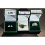 Collection of Three 9ct Gold Gem Set Dress Rings, one set with green stone and diamond chips,