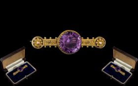 A Wonderful Victorian Period 15ct Gold Amethyst Set Brooch, workmanship top quality.