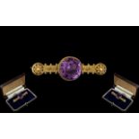 A Wonderful Victorian Period 15ct Gold Amethyst Set Brooch, workmanship top quality.