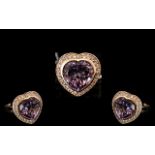 Amethyst Heart Shape Halo Statement Ring, a 12ct, heart cut, wonderful amethyst,