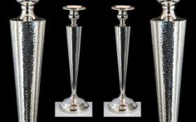 Antique Period American Superb Pair of Sterling Silver Planished Candle Sticks,