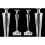 Antique Period American Superb Pair of Sterling Silver Planished Candle Sticks,