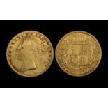 Queen Victoria 22ct Gold Young Head Shield Back Full Sovereign - Date 1865.