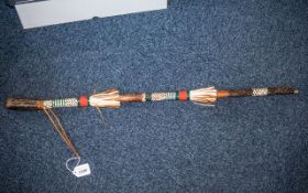 Tribal Interest - Antique Warrior Stick, with colourful woven decoration and leather wrist strap.