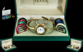 Gucci - Ladies Vintage Interchangeable Bezel Quartz Wrist Watch. Model No 060109, Serial No 7700-1.