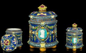 Minton - Majolica Sir Walter Raleigh 1585 Lidded Tobacco Jar. Wonderful Colours. c.