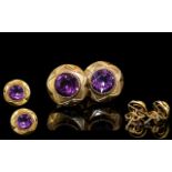 Antique 18ct Gold Or Higher Amethyst Set Earnings - Superior Quality, Unmarked But Tests High Carat.