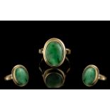 Ladies 9ct Gold Attractive Jade Set Dress Ring marked 9ct to interior of shank.