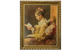 After Jean Honore Fragonard (French 1732-1806) Portrait Of A Young \lady Reading - Oil Painting On