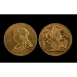 Queen Victoria Veiled Head - St George 22ct Gold Full Sovereign - Date 1894.