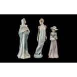 Nao by Lladro Trio of Hand Painted Figure ' Elegant Ladies ' Tallest Figure 12.25 Inches - 30.