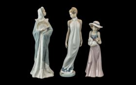 Nao by Lladro Trio of Hand Painted Figure ' Elegant Ladies ' Tallest Figure 12.25 Inches - 30.