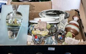 Box of Assorted Porcelain & Pottery & Glass,