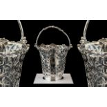 Early Victorian Period 1837-1901 Superb Sterling Silver Openworked Decorative Swing Handle Basket,