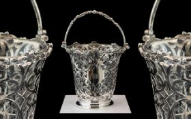 Early Victorian Period 1837-1901 Superb Sterling Silver Openworked Decorative Swing Handle Basket,