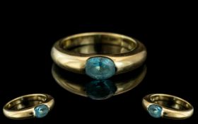 Unisex 14ct Gold Blue Topaz Ring. Hallmarked to Shank. Ring Size O. Weight 5.7 grams.