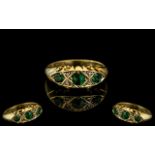 An Edwardian Period - Attractive Emerald and Diamond Set 18ct Gold Ring.