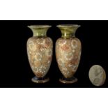 Royal Doulton Lambeth Fine Pair of Large Chine Ware Vases. Designer Emily Partington. c.1895.